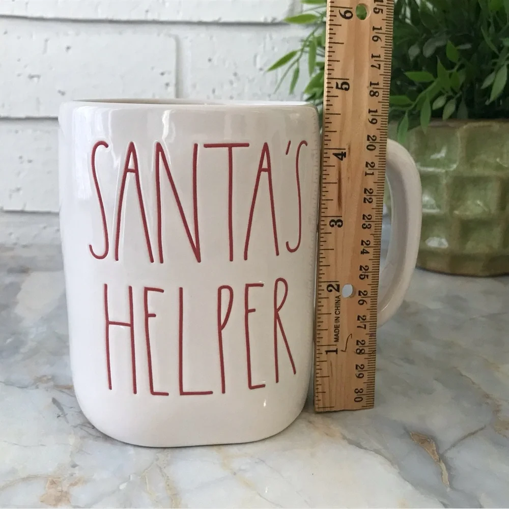 Rae Dunn Mug Santa’s Helper White with Red Lettering